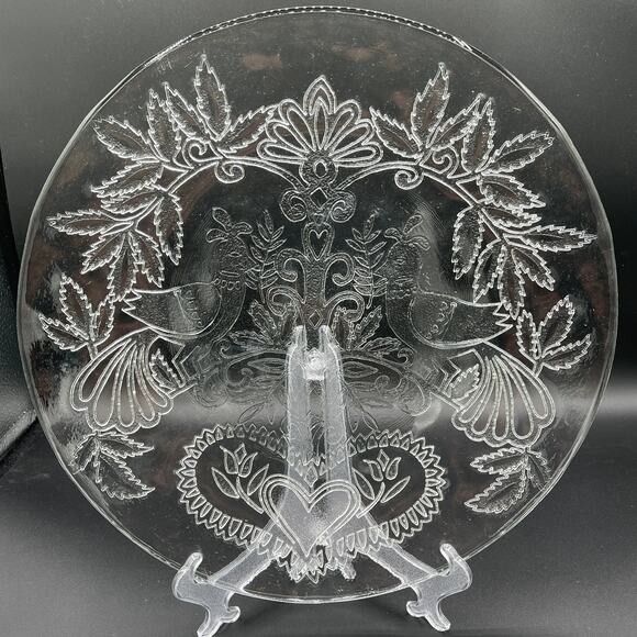 Glass Platter with Two Birds and Hearts - Picture 1 of 3